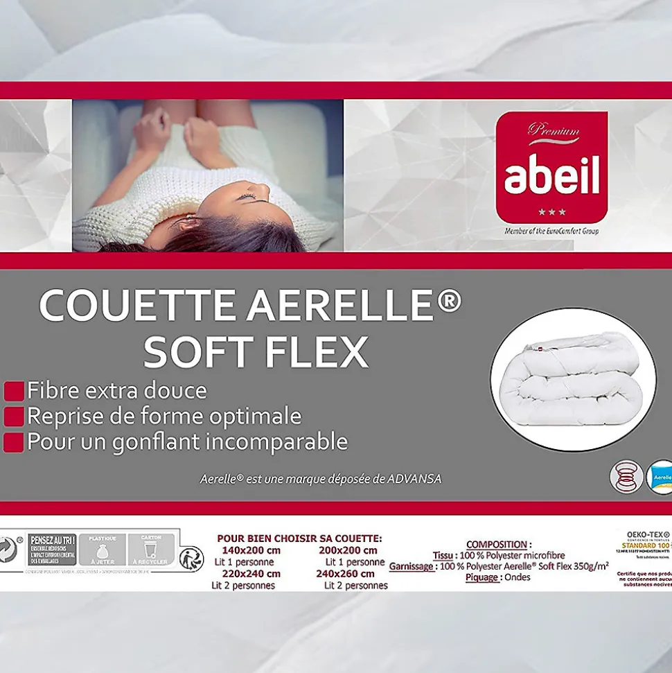 Couette de lit premium tempérée 350g blanc Aerelle soft flex ABEIL Dimension - 140x200