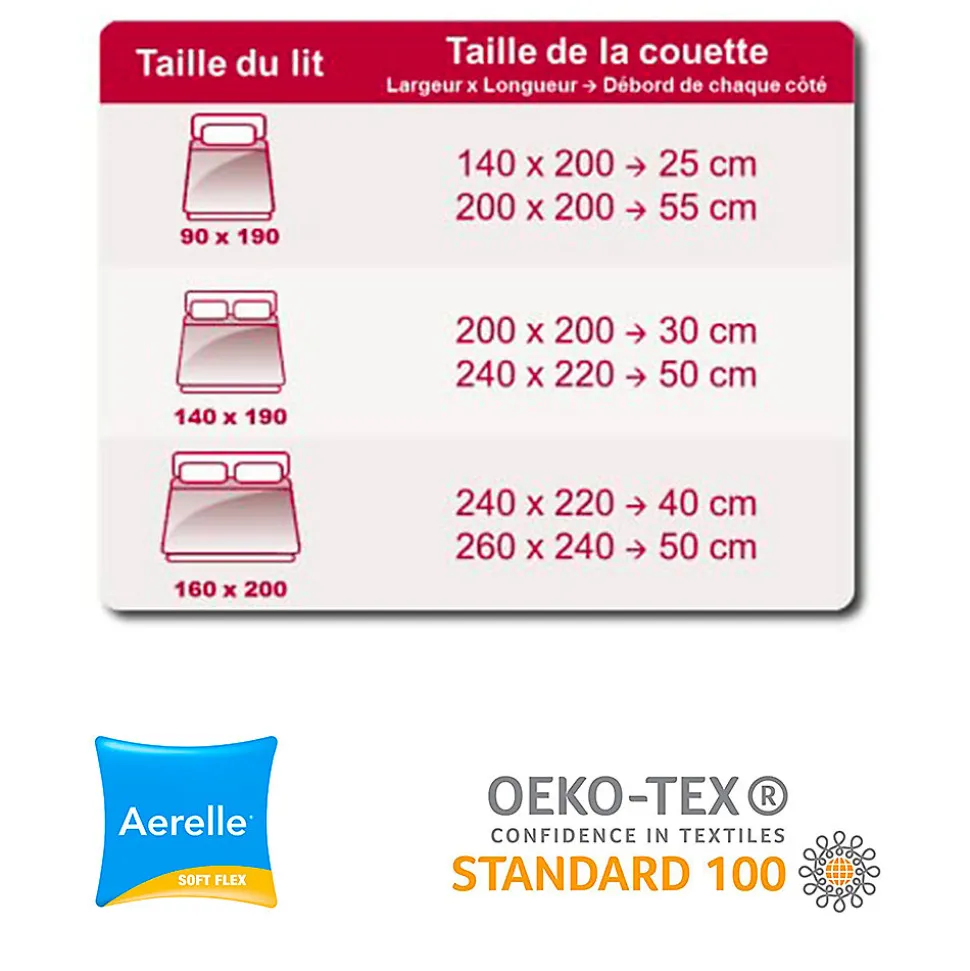 Couette de lit premium tempérée 350g blanc Aerelle soft flex ABEIL Dimension - 140x200