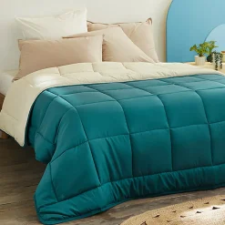 Couette hiver 240x220 cm COCOON BICOLORE Bleu paon/Galet garnissage fibre polyester 400g/m2