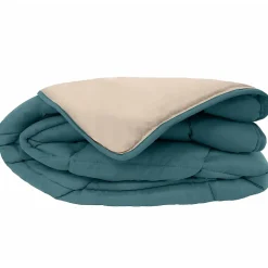 Couette hiver 240x220 cm COCOON BICOLORE Bleu paon/Galet garnissage fibre polyester 400g/m2