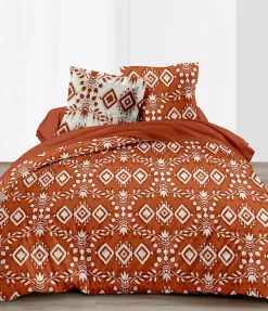 Couette légère imprimée / Uni Terracotta - 1 personne 140 x200 - Toutes saisons - 29187
