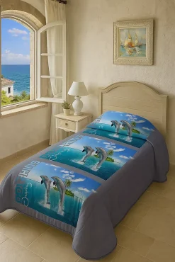 Couette légère imprimée Dauphins - 1 personne 140 x 200 - spécial été - 20389