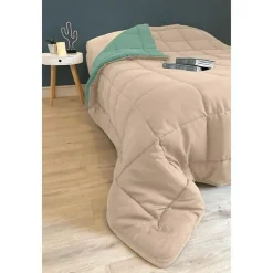Couette légère réversible bicolore en microfibre 200 gr/m² (200x200 cm - Turquoise)