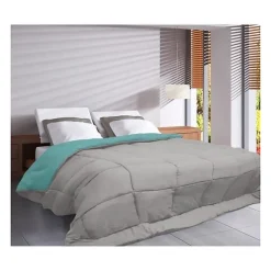 Couette légère réversible bicolore en microfibre 200 gr/m² (200x200 cm - Turquoise)