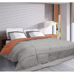 Couette légère réversible bicolore en microfibre 200 gr/m² (200x200 cm - Orange)