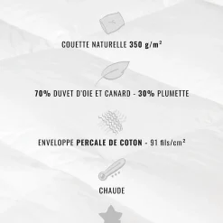 Couette naturelle - Chaude - 70% duvet anti-acarienne 280x240 cm APPALACHES