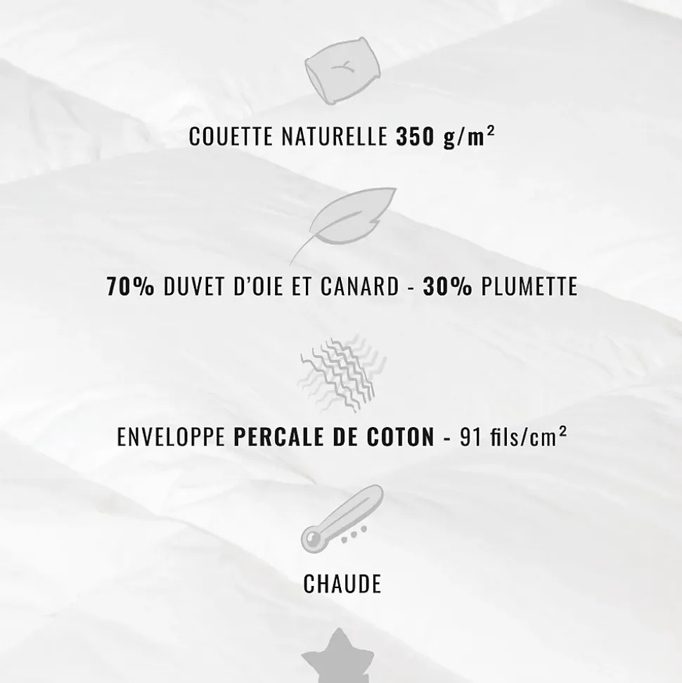 Couette naturelle - Chaude - 70% duvet anti-acarienne 280x240 cm APPALACHES