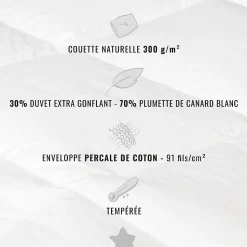 Couette naturelle - Tempérée - 30% duvet 300 g/m² 240x220 cm NEVADA