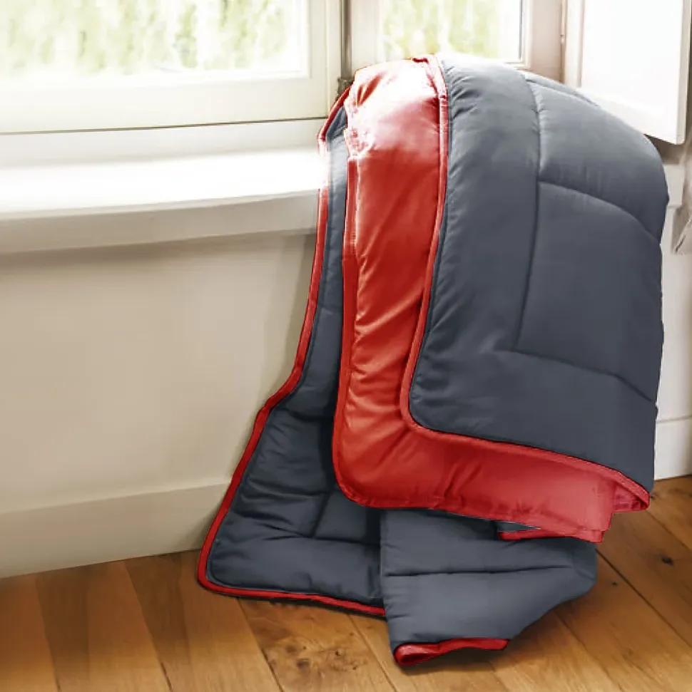 Couette été 140x200 cm COCOON BICOLORE Gris/Rouge garnissage fibre polyester 200g/m2