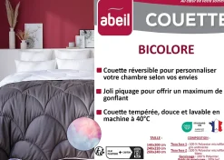 Couette tempérée 240 x 260 cm bicolore polyester gris et blanc