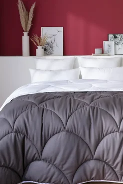 Couette tempérée 240 x 260 cm bicolore polyester gris et blanc