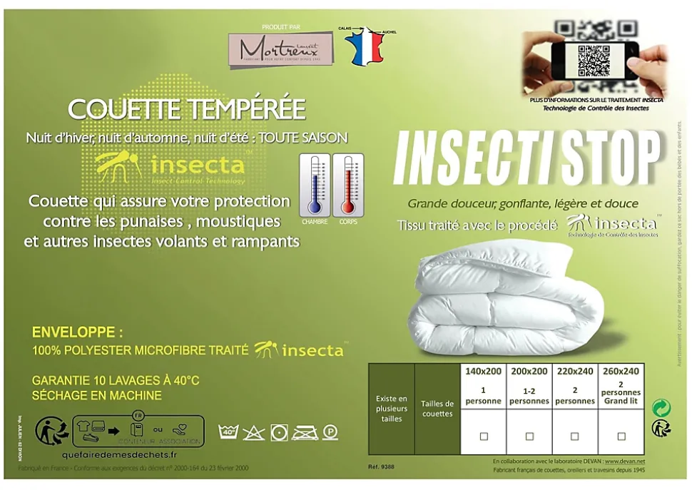 Couette Tempérée Anti Insectes - 1 Personne 140 x 200 - 14921
