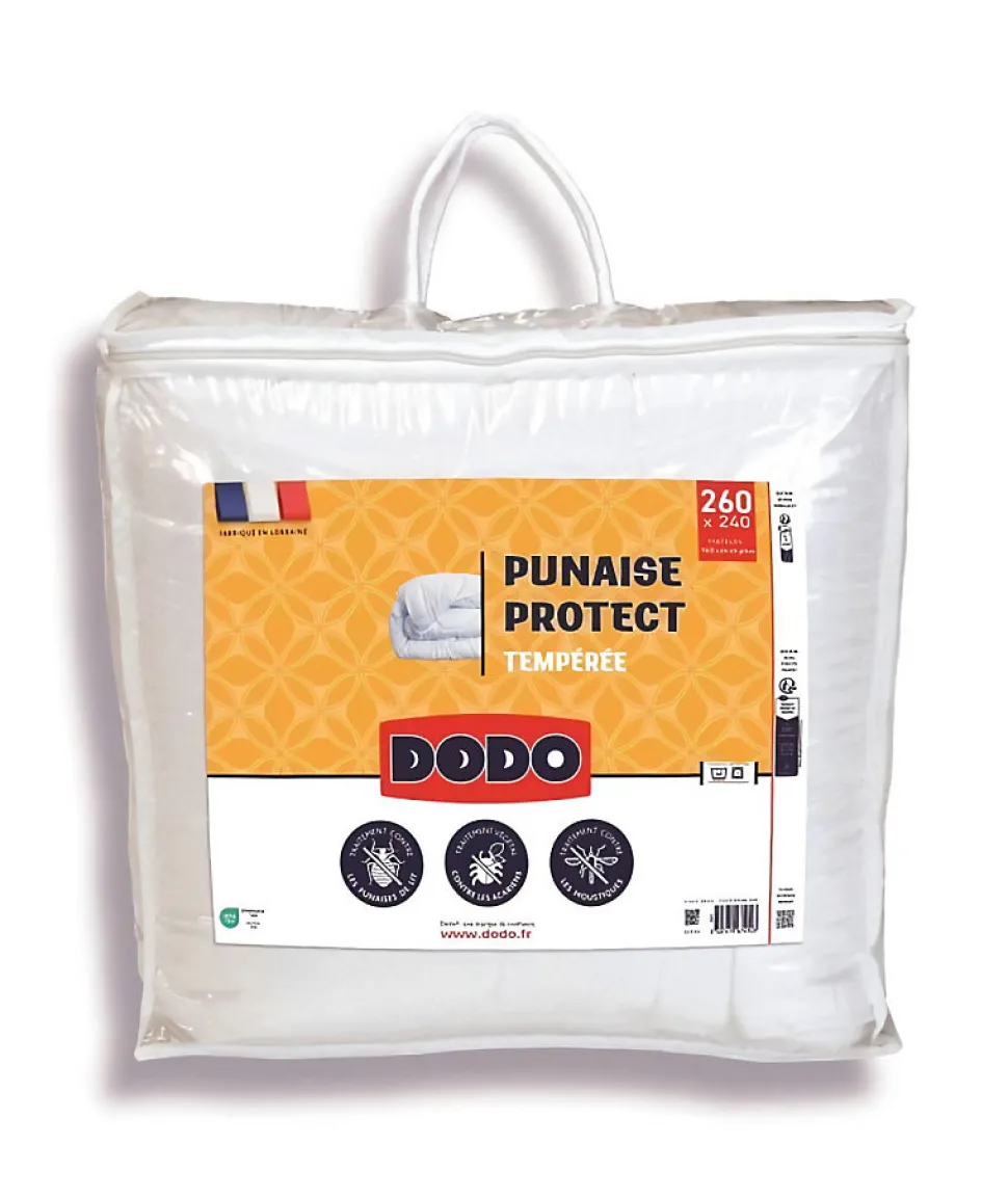 Couette tempérée DODO 240x260 cm - 2 personnes - Protection anti punaise, anti acarien - 300G/m² - Blanc - Fabriqué en France