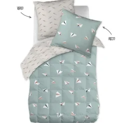 Couette toutes dimensions "Petits Papiers" Réversible 100% Coton / 57 Fils/cm² l'Effet Papillon - - 140 x 200 cm pour lit 1 place