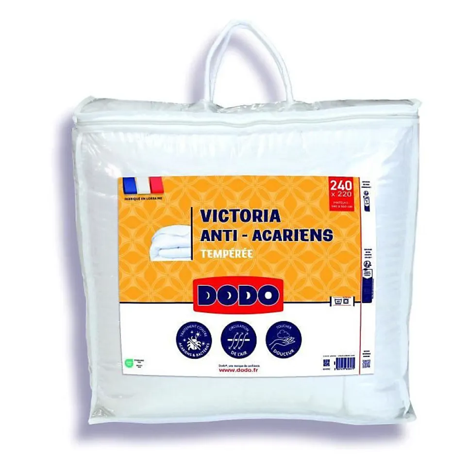 Couette Victoria 220x240 cm - DODO - temperée - garnissage 100% Polyester - 2 personnes - blanc