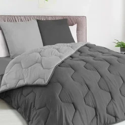 Couette 220x240 CM ABBY bicolore gris clair et gris 300 gr + 2 oreillers