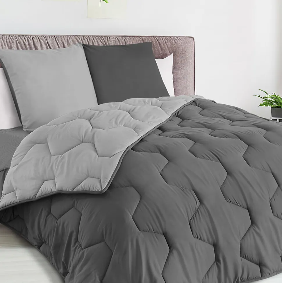 Couette 220x240 CM ABBY bicolore gris clair et gris 300 gr + 2 oreillers