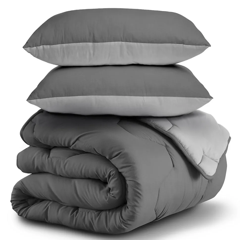 Couette 220x240 CM ABBY bicolore gris clair et gris 300 gr + 2 oreillers