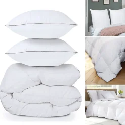 Couette 220x240 CM AELA en plume d'oie anti acarien 500 gr + 2 oreillers