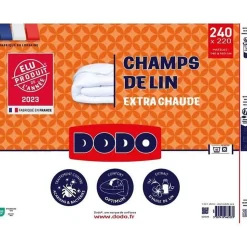Couette 220x240 cm DODO CHAMPS DE LIN - Chaude - 450G/m² - Couette 2 personnes -Douce et Chaude -Anti-acariens Antibactériens