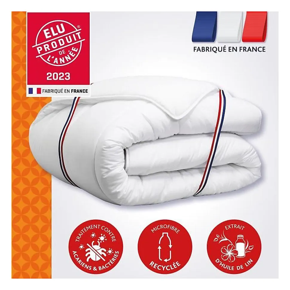 Couette 240x260 cm DODO CHAMPS DE LIN - Chaude - 450G/m² - Couette 2 personnes -Douce et Chaude -Anti-acariens Antibactériens