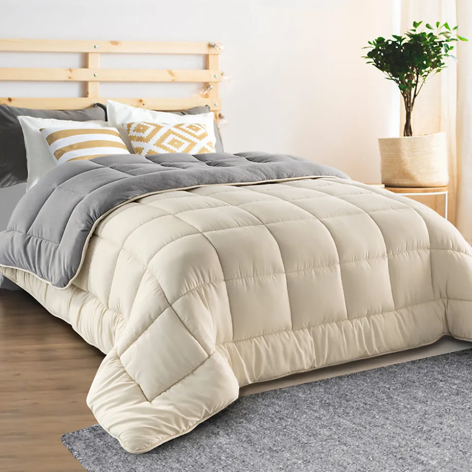 Couette 200x200 CM ZOE polaire biface gris et crème 400 gr