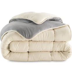 Couette 200x200 CM ZOE polaire biface gris et crème 400 gr