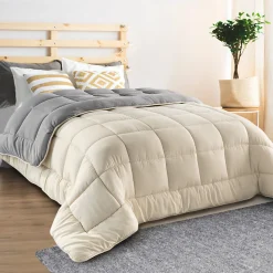 Couette 220x240 CM ZOE polaire biface gris et crème 400 gr