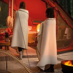 Couverture 100% laine grattée 2 faces 240x260 cm ASPEN blanc fil gris