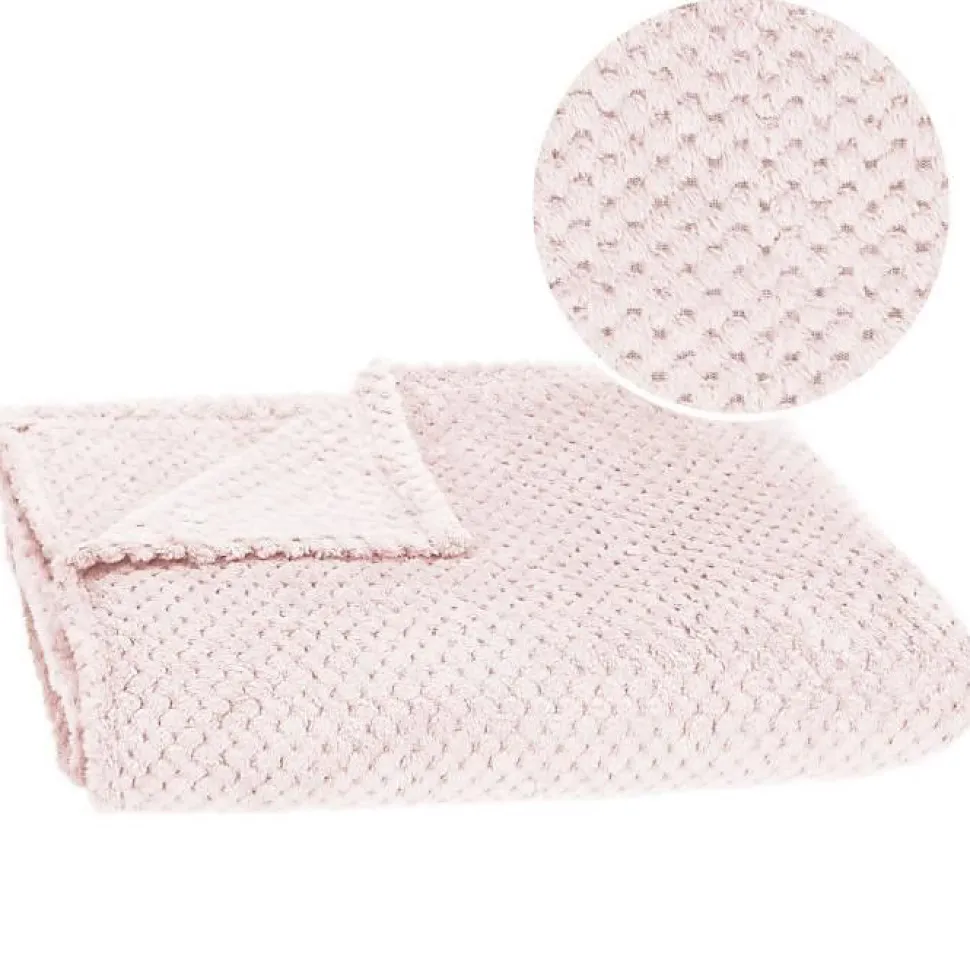 Couverture - SPRINGOS - 200 x 220 cm - Polyester - Vieux rose - Motif coquillages