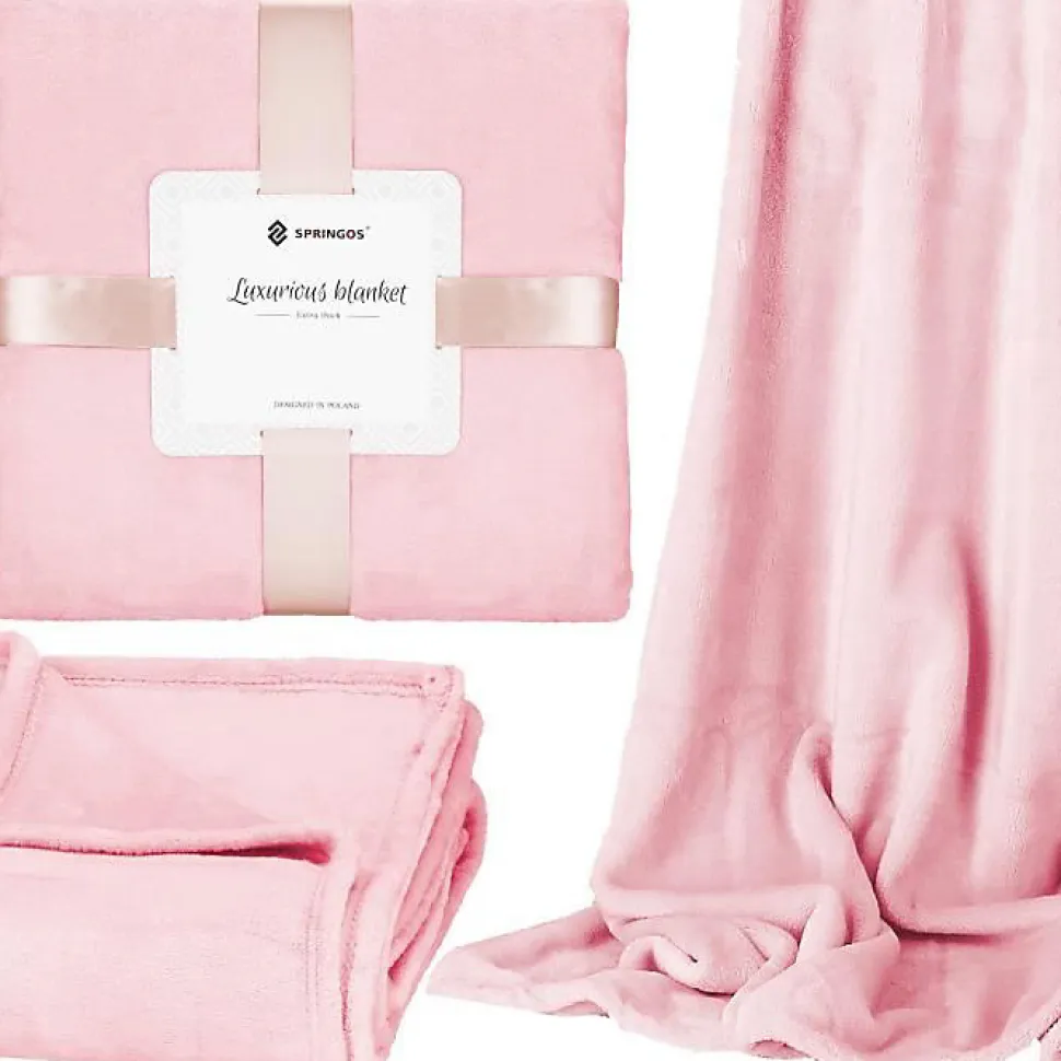 Couverture - SPRINGOS - Douillette 150x200 cm - Polyester 100% - Rose - 350 g/m²