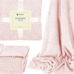 Couverture - SPRINGOS - 200x220 cm - Douce - Rose - Polyester avec texture