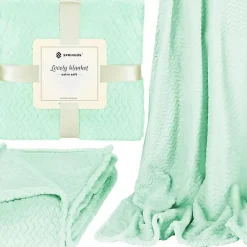 Couverture - SPRINGOS - Zigzag - 130 x 180 cm - Polyester - Vert pastel