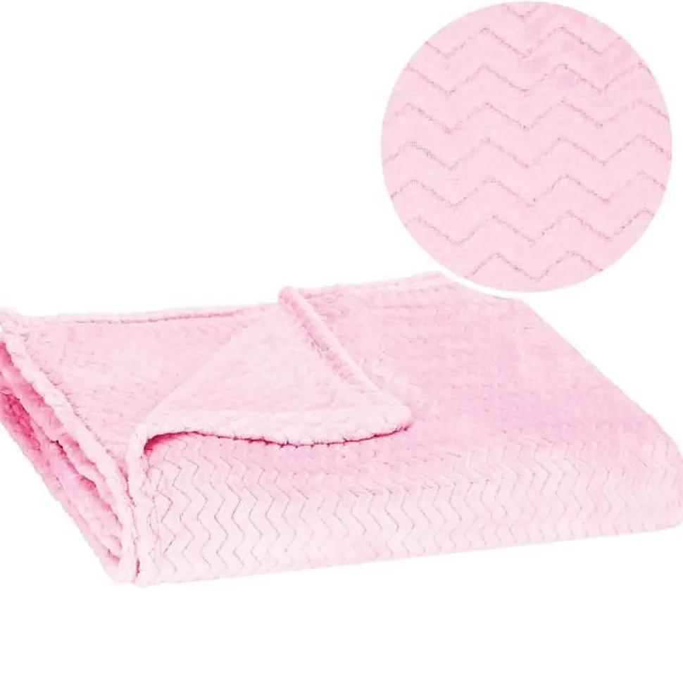 Couverture - SPRINGOS - Zigzag - 130 x 180 cm - Polyester - Rose bébé