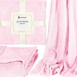 Couverture - SPRINGOS - Zigzag - 130 x 180 cm - Polyester - Rose bébé
