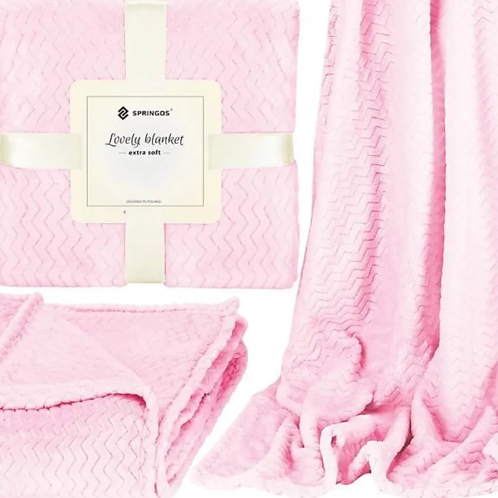 Couverture - SPRINGOS - Zigzag - 130 x 180 cm - Polyester - Rose bébé