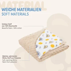 Couverture bébé moelleuse Joyz 84x84 cm beige motif arc-en-ciel en coton/polyester lavable à machine