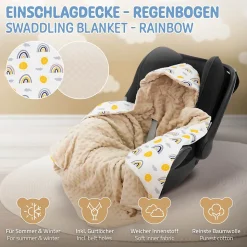 Couverture bébé moelleuse Joyz 84x84 cm beige motif arc-en-ciel en coton/polyester lavable à machine
