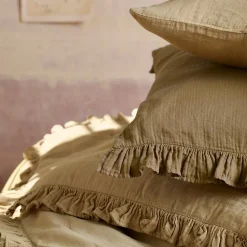 Couverture courtepointe en mousseline de coton 150x150 cm + 5 cm ELZA marron camel