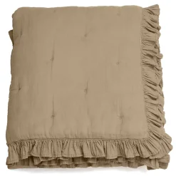 Couverture courtepointe en mousseline de coton 150x150 cm + 5 cm ELZA marron camel