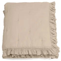 Couverture courtepointe en mousseline de coton 150x150 cm + 5 cm ELZA beige ficelle