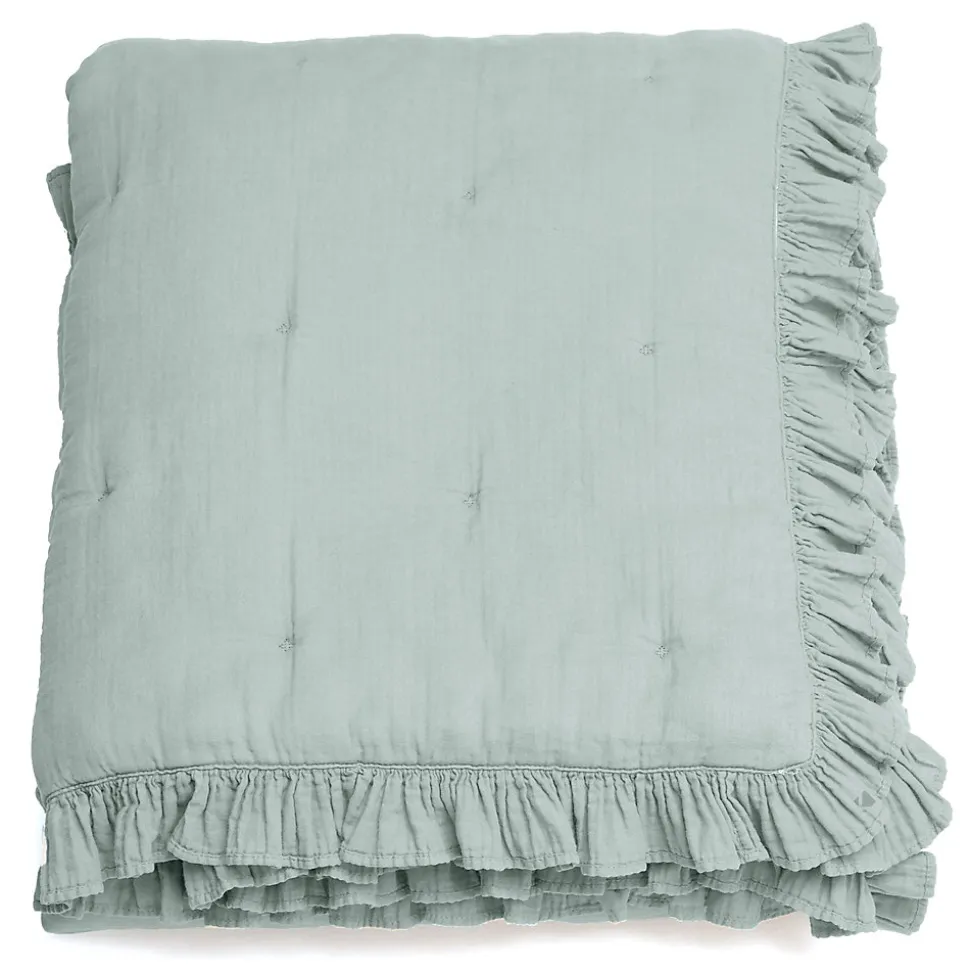 Couverture courtepointe en mousseline de coton 150x150 cm + 5 cm ELZA gris lichen