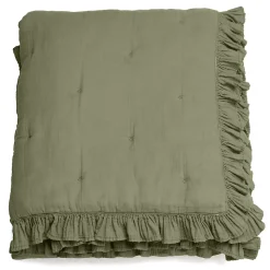 Couverture courtepointe en mousseline de coton 150x150 cm + 5 cm ELZA vert mousse