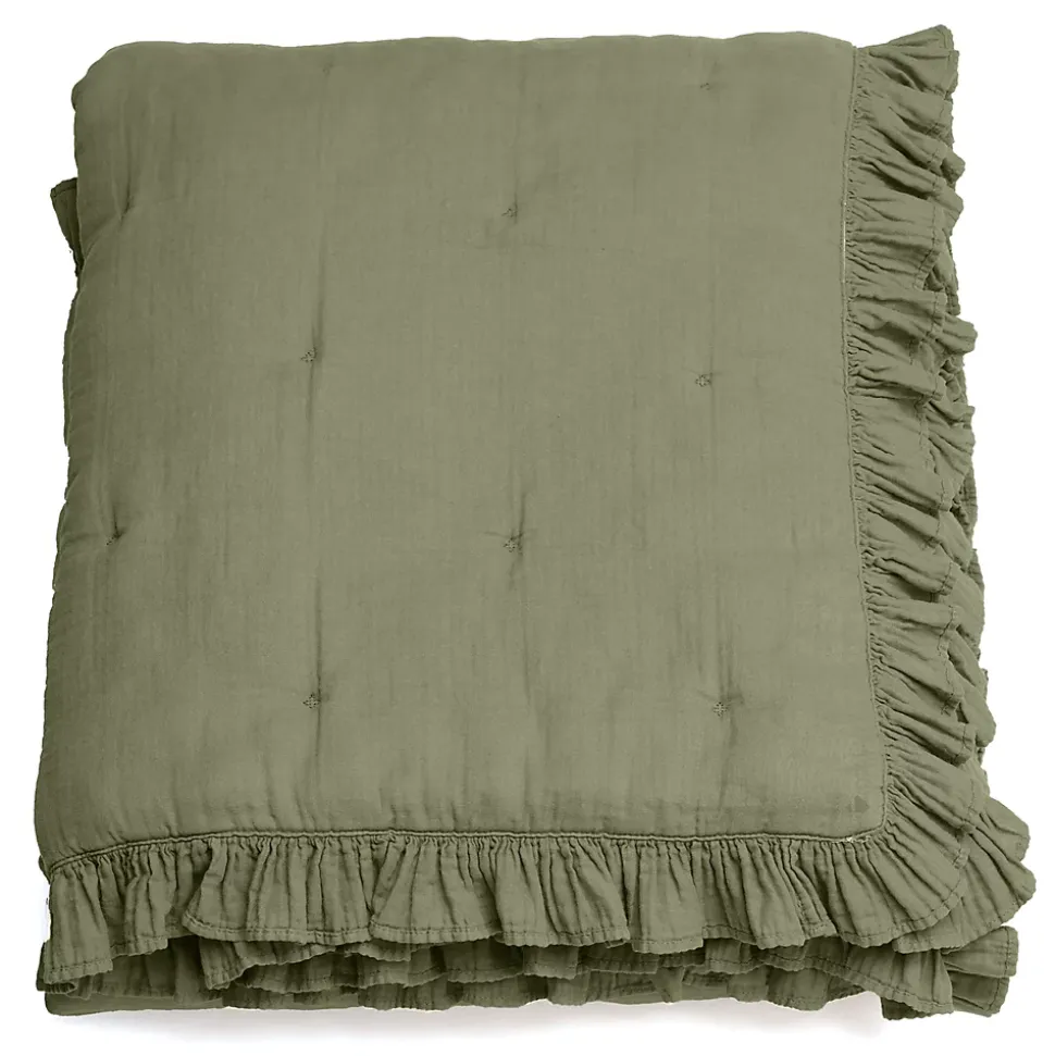 Couverture courtepointe en mousseline de coton 150x150 cm + 5 cm ELZA vert mousse
