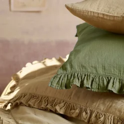 Couverture courtepointe en mousseline de coton 150x150 cm + 5 cm ELZA vert mousse