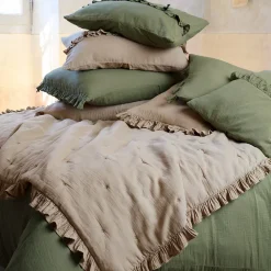 Couverture courtepointe en mousseline de coton 150x150 cm + 5 cm ELZA vert mousse