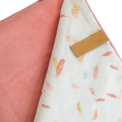 Couverture double face petites plumes (75x100 cm - Rose Blush)