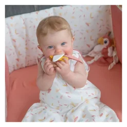 Couverture double face petites plumes (75x100 cm - Rose Blush)