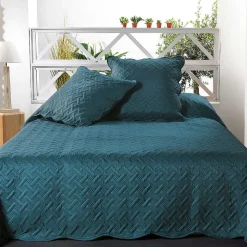 Couverture molletonné surpiquage graphique (180x240 cm - Bleu Foncé)