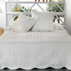 Couverture molletonné surpiquage graphique (150x150 cm - Blanc cassé)